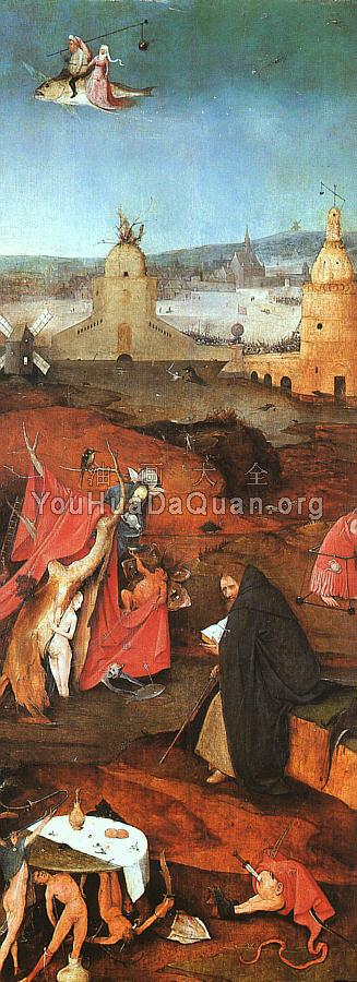 圣安东尼在冥想, 圣安东尼的诱惑三联画内左翼 - 希罗尼穆斯·波希